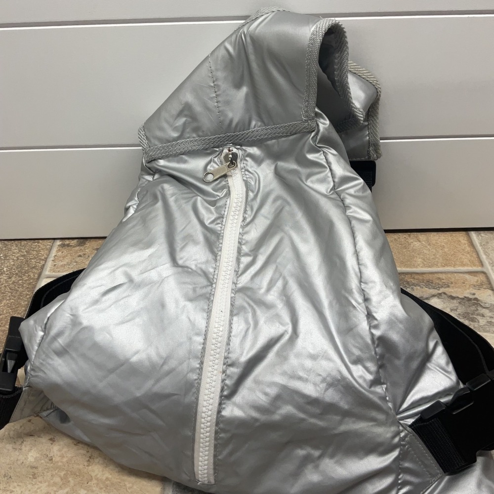 Jeanne Lottie Metallic Silver Puffer Backpack Orange Lining Techwear Y2K Bag